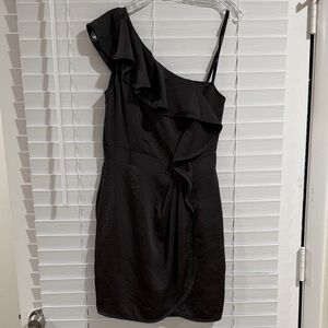 BCBGeneration Black One-Shoulder Ruffle Cocktail Dress